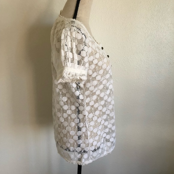 Anthropologie-Nick&Mo Cream lace s/s top w/buttons - Picture 6 of 8